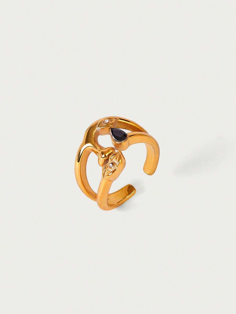 Glisma Anillo con diseño geométrico elegante y retro de moda - Dorado - Ver 1
