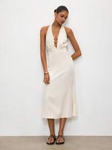 Maija Women's Casual Sexy Versatile Ruched Circular Ring Neck Vacation Dress,Vacation Outfits Women Golf White Summer - White - View 7