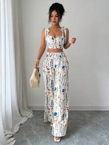 Elenzga Bộ đồ 2 món dành cho nữ, size tiêu chuẩn, gồm áo hai dây hở lưng và quần ống rộng có dây rút ở eo. - trắng - Xem 5