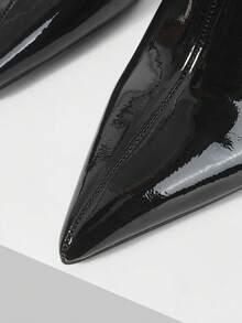 MOTF 2026 NEW PATENT LEATHER SANDALS METAL BUCKLE POINTED TOE THIN HEEL WOMEN'S SHOES BLACK POINTED HIGH HEEL SANDALS - Black - View 6