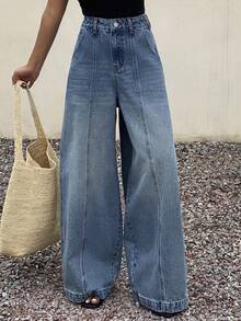 Livesso Jeans décontractés en coton décoratif pour femmes, avec ballons en ficelle et effet délavé - Bleu azur - Voir 8