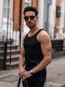 YOUESAWY YOUESAWY Men's Solid Color Simple Casual Sleeveless Tank Top - Black - View 4