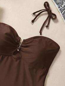 Swim Basics Áo tắm liền thân màu đen gợi cảm bán chạy nhất, phù hợp cho kỳ nghỉ biển, bơi lội, tiệc bãi biển, giúp thon gọn vóc dáng. - Cà phê nâu - Xem 6