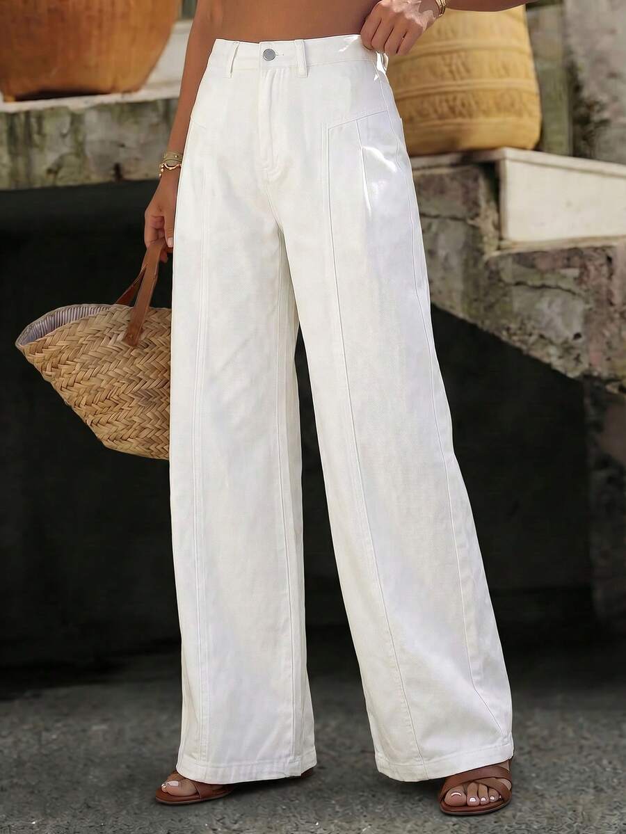 EMERY ROSE Mature Denim Quần jean nữ dáng rộng, đa năng, có khóa kéo, kiểu dáng thường ngày. - trắng - Xem 1