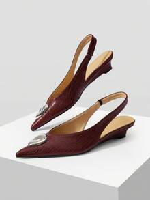 MOTF PREMIUM WOMEN'S ELEGANT DAILY SLINGBACK COMMUTE METAL DECOR WEDGE LOAFERS FOR CHRISTMAS - Redwood - View 4