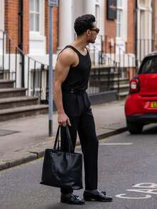 YOUESAWY YOUESAWY Men's Solid Color Simple Casual Sleeveless Tank Top - Black - View 6