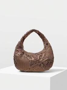 MOTF PREMIUM BOLSO DE MANO CON ASA SUPERIOR Y CREMALLERA CON LENTEJUELAS, ADECUADO PARA FIESTAS - Café - Ver 3