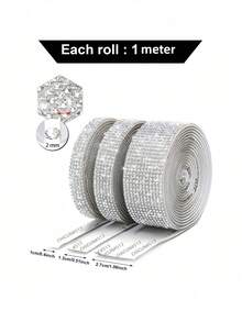 1 5ROLLS 2MM SELF ADHESIVE CRYSTAL RHINESTONE STRIP SILVER FOR DIY CAR PHONE HOME DECOR BIRTHDAY GRADUATION FESTIVAL GIFT - silver - View 4