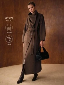 MOTF PREMIUM WOOL DOUBLE BREASTED OVERCOAT, FALL WINTER - Mocha Brown - View 2
