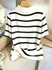 GlowEve CURVE Áo thun nữ cỡ lớn kẻ sọc cổ điển, kiểu dáng thường ngày, thời trang và thanh lịch. - Nhiều màu - Xem 2