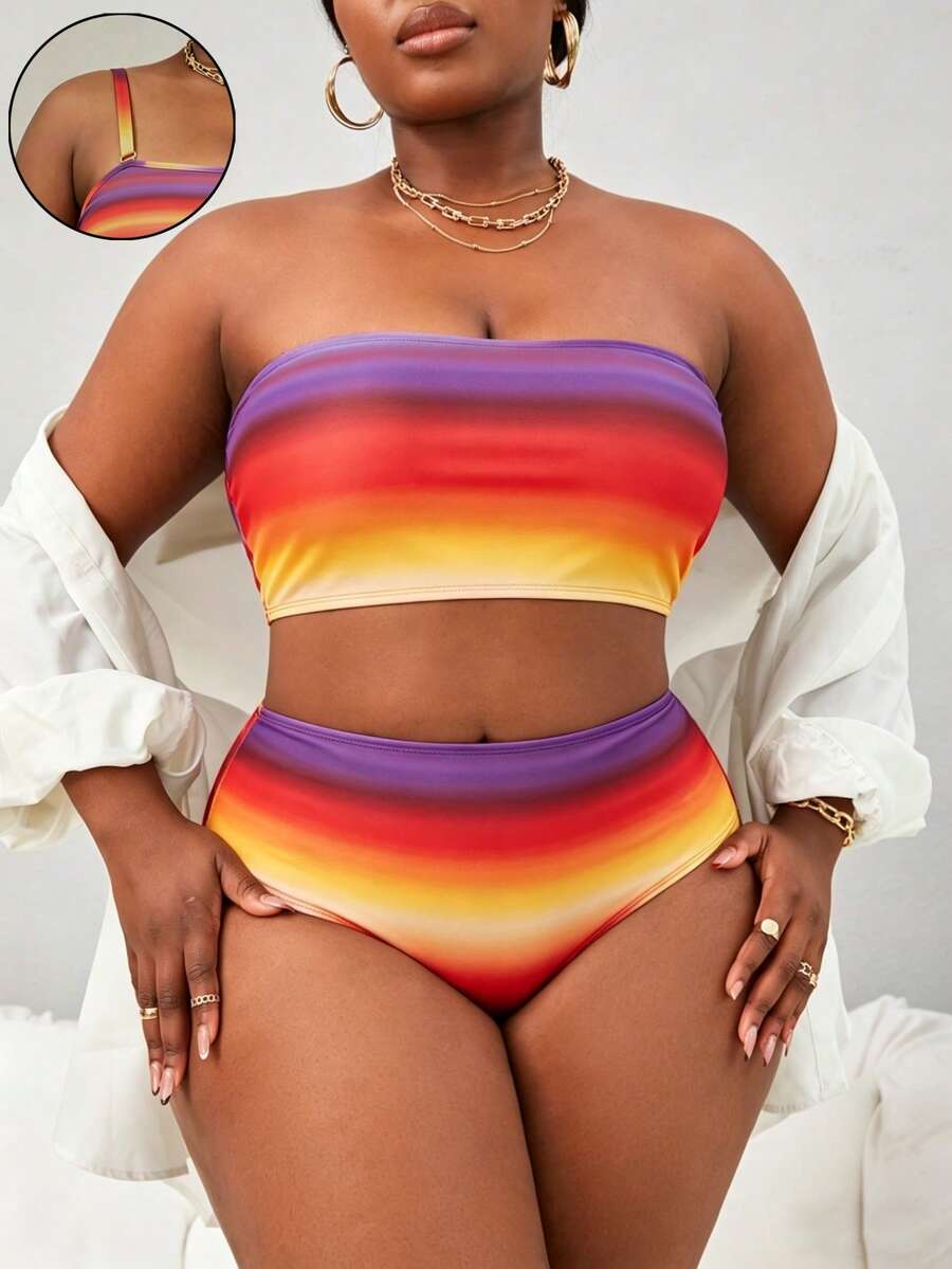 SHEIN Slayr CURVE Bộ bikini tam giác màu trơn dành cho nữ cỡ lớn, có dây đeo rộng có thể tháo rời, kiểu dáng thời trang và tối giản, thích hợp cho bãi biển và kỳ nghỉ. - màu đen - Xem 1