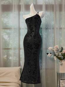 Glisette 1pc Women's Long Black Elegant Goth Party Evening Night Club/Holiday/Birthday Dress Autumn - Black - View 7