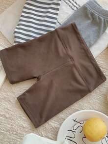 Dazy Kids Young Girl Summer Solid Color High Waist Elastic Leggings - Camel - View 6