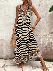 EMERY ROSE Plus Size Women Leopard Print Loose Maxi Slip Dress For Summer - Apricot - View 4