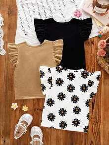 SHEIN Vintaside Kids 2026款女童春夏时尚柔软面料印花上衣，3件套，适合夏季海滩度假及日常穿着。 - 白色 - 查看 2