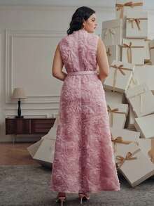 New Arrival Plus Size Women Elegant Romantic Rose 3D Dress - Pink - View 7
