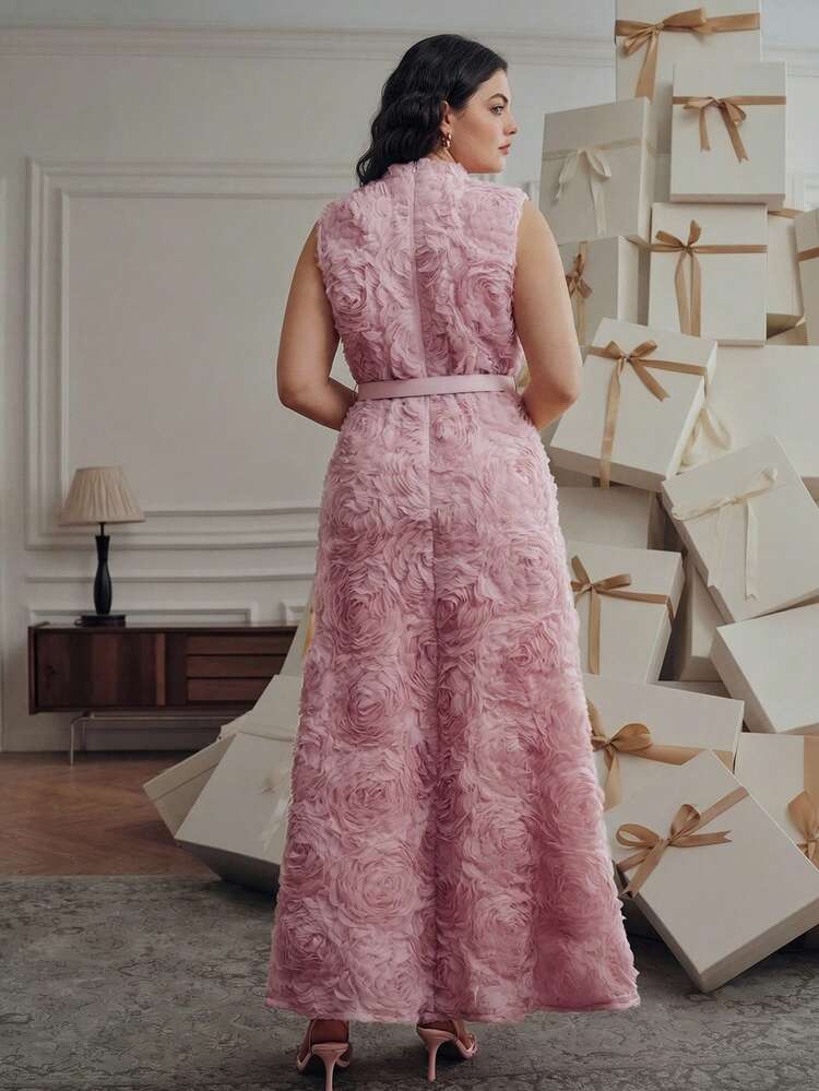 New Arrival Plus Size Women Elegant Romantic Rose 3D Dress