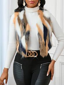SHEIN Lady Áo khoác mùa đông không tay màu tương phản cho nữ - Nhiều màu - Xem 5