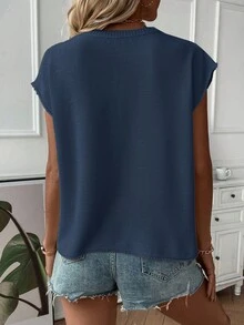 EMERY ROSE Áo vest len nữ tay cánh dơi cổ tròn màu trơn, kiểu dáng thường ngày, thích hợp cho mùa hè. - Màu xanh hải quân - Xem 2