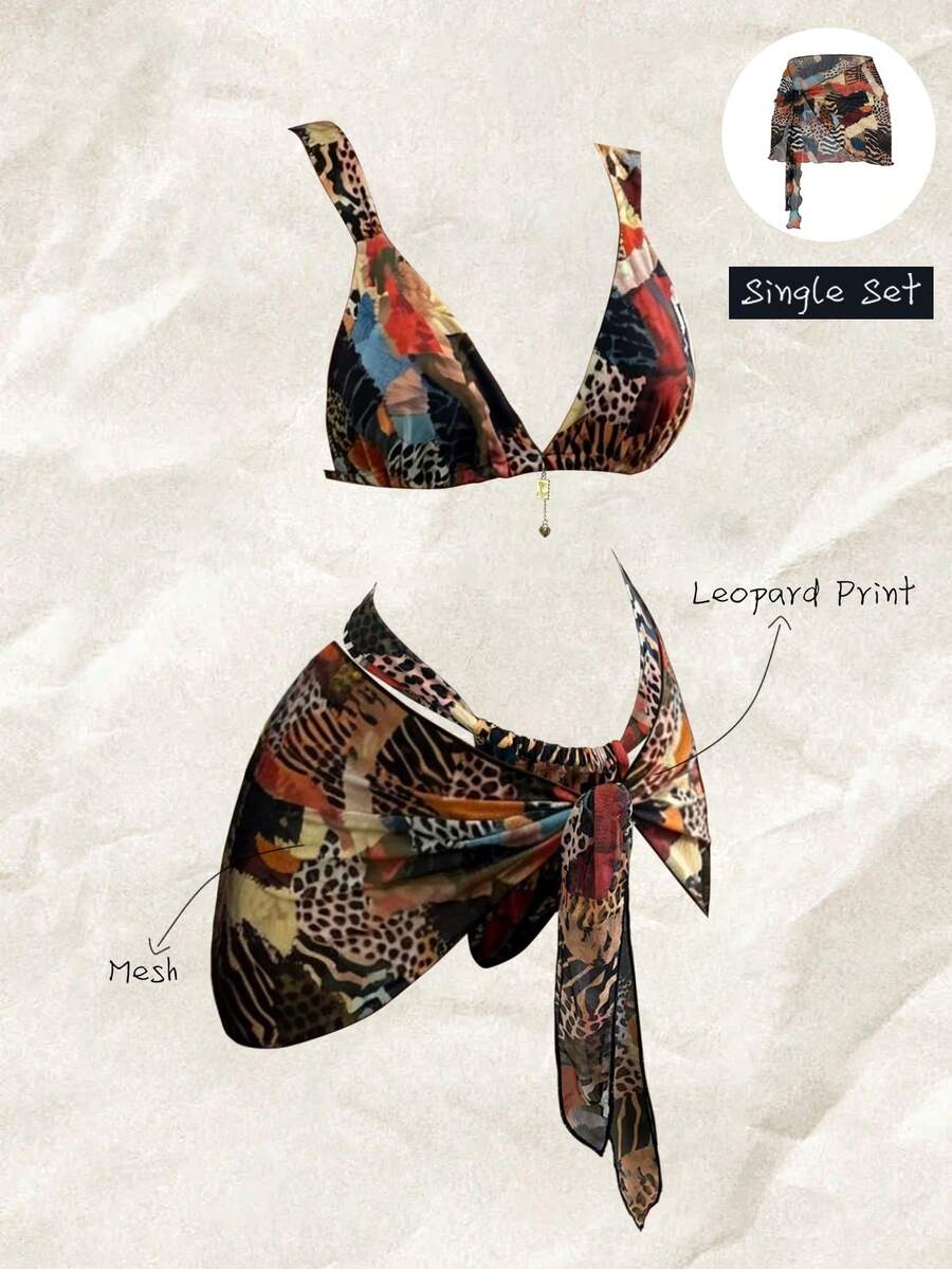 Elavelle Cubrecuerpo con estampado aleatorio y cierre de lazo para mujer, primavera/verano - Multicolor - Ver 1
