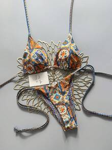 SHEIN Swim Mod Bộ đồ bơi hai mảnh gợi cảm cổ yếm buộc dây, thích hợp cho bãi biển/khu nghỉ dưỡng, mùa Xuân/Hè 2026. - Nhiều màu - Xem 1