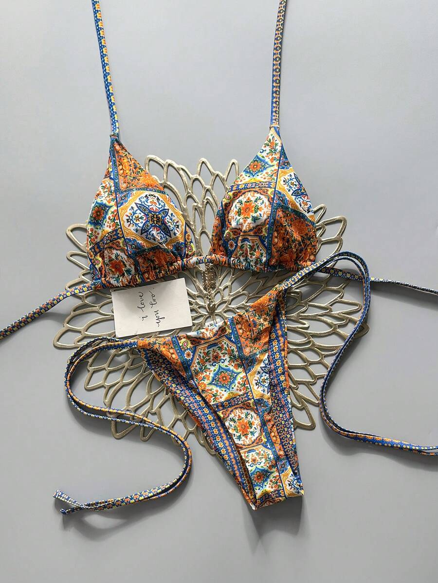 SHEIN Swim Mod Bộ đồ bơi hai mảnh gợi cảm cổ yếm buộc dây, thích hợp cho bãi biển/khu nghỉ dưỡng, mùa Xuân/Hè 2026. - Nhiều màu - Xem 1