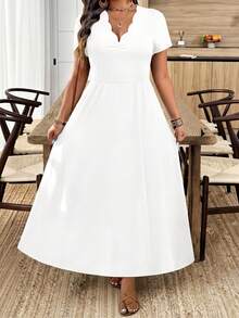 Breezaya Đầm dài công sở thời trang cổ lượn sóng dành cho nữ cỡ lớn - trắng - Xem 4