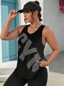EMERY ROSE CURVE Hơn Chữ cái & In sọc Thể thao Tank Top - màu đen - Xem 3