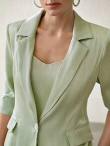 MOTF PREMIUM SOLID TEXTURED LAPEL COLLAR LIGHTWEIGHT BLAZER - Green - View 2