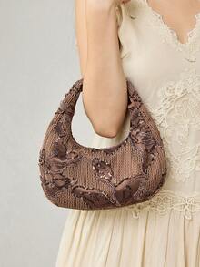 MOTF PREMIUM BOLSO DE MANO CON ASA SUPERIOR Y CREMALLERA CON LENTEJUELAS, ADECUADO PARA FIESTAS - Café - Ver 9