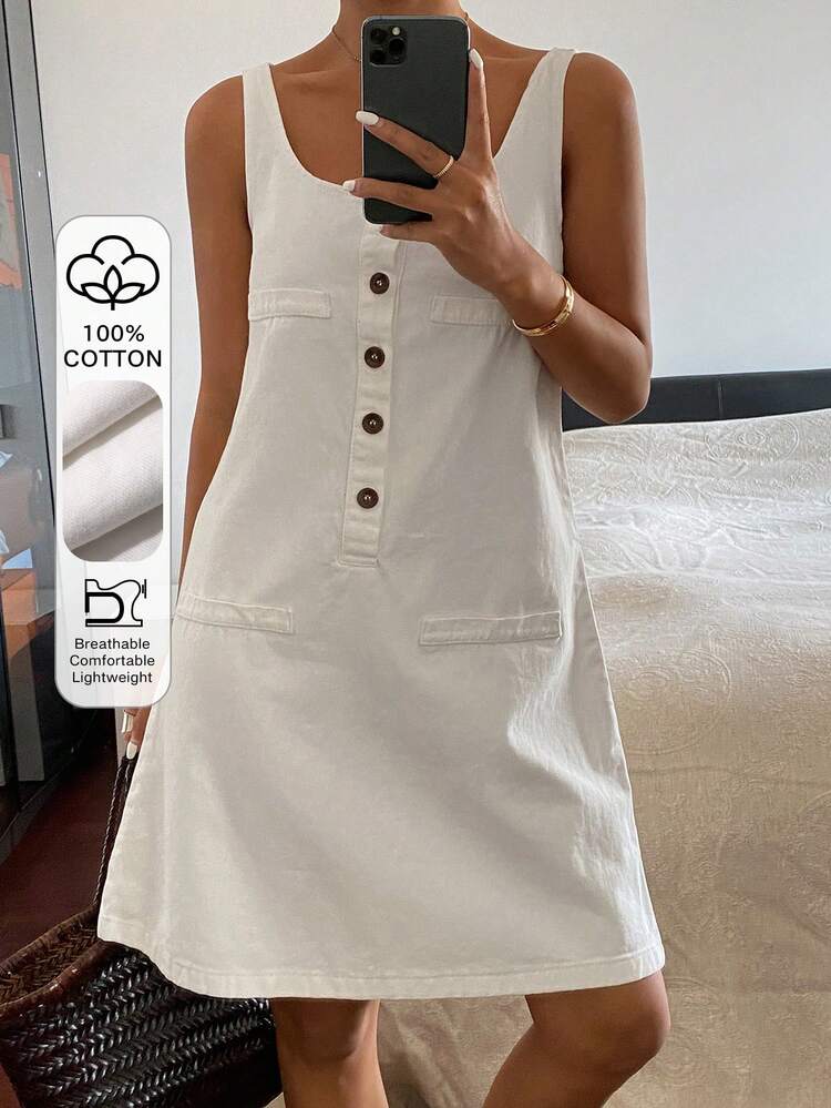Women's Summer Sleeveless Square Neck Mini Casual Denim Dress Sun Dresses For Women
