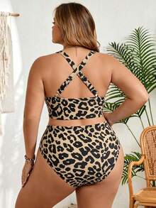 SHEIN CURVE+ Bộ bikini 2 mảnh họa tiết da báo dành cho nữ cỡ lớn, đồ bơi đi biển. - Nhiều màu - Xem 2