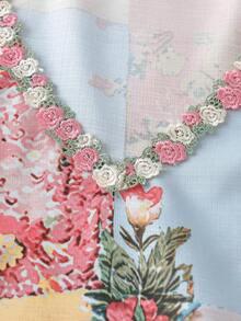Linhara Áo kiểu nữ cỡ lớn phong cách Bohemian phối họa tiết cổ điển, cổ chữ V, phối ren, tay lỡ 3/4, viền bèo nhún, dáng rộng, thoải mái, thích hợp đi nghỉ mát, đi làm, đa năng. Áo sơ mi mùa hè phong cách Pháp cổ điển. - Nhiều màu - Xem 4