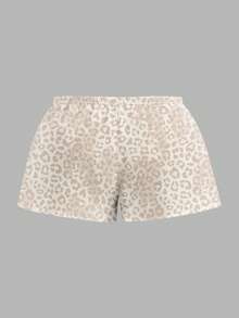 Khaki & Apricot Leopard Print Plus Size Women's Casual Shorts, Suitable For Summer - Multicolor - View 4