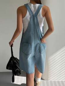 DAZY Women's Loose Casual Denim Bib Shorts, Street Style Relaxed Fit Dungaree Shorts And Jumpsuit Y2k Summer - Medium Wash - View 3