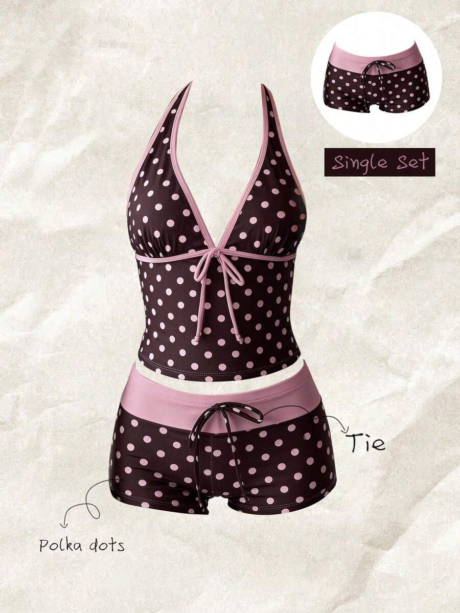 Elavelle Quần bikini nữ cạp cao thắt nơ in họa tiết, thích hợp cho mùa xuân/hè. - Nhiều màu - Xem 1