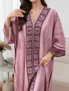 SHEIN Najma Đầm nữ cổ chữ V in họa tiết kẻ caro, kiểu dáng thanh lịch Ả Rập. - Nhiều màu - Xem 3