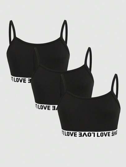 SHEIN 3pcs Tween Girls' Casual Everyday Comfortable Patchwork Letter Embroidery Camisole Set