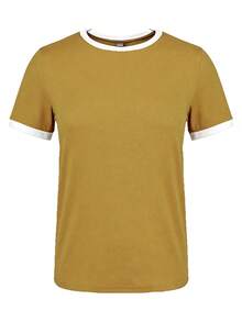 EMERY ROSE Women's Summer White And Yellow Round Neck Short Sleeve Casual T-Shirt Graphic Tees Women Tops Travel - Yellow - View 4