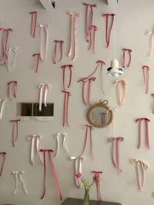 24 Stücke rosa Schleifen Wanddekoration, DIY Schleifenhintergrund, Schleifen-Kranz zum Aufhängen, romantische Raumdekoration für Valentinstag, Geburtstag, Junggesellenabschied, Hochzeit, Schlafzimmer, Heimdekoration, Valentinstag Geschenk, Partyhintergrund - Mehrfarbig - Übersicht 13
