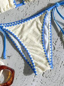 Swim Mod Women's Spring/Summer Jacquard Fabric Halter Shell Crochet Trim Bikini Set - Multicolor - View 6