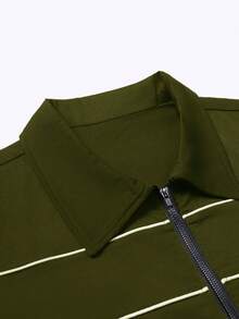 STYNVO Manfinity Streetrush 2pcs Men's Star Print Short Sleeve Zipper Front Shirt & Shorts Outfit - Army Green - View 5