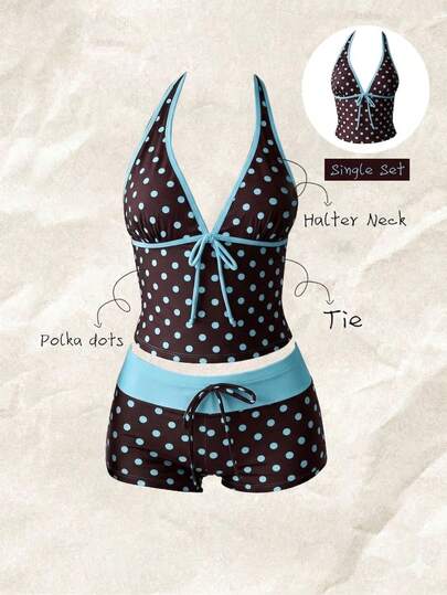 Elavelle 여성용 랜덤 프린트 스파게티 스트랩 보우 타이 캐미솔 비키니 탑, 봄/여름