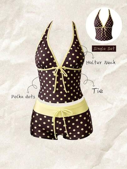 Elavelle Áo bikini hai dây buộc nơ in họa tiết ngẫu nhiên dành cho nữ, thích hợp cho mùa xuân/hè.
