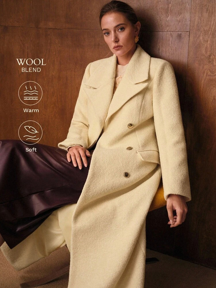 ELEGANT COMMUTER WARM LARGE LAPEL DOUBLE-BREASTED LONG OVERCOAT, AUTUMN/WINTER