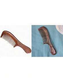 1pc/2pcs Wooden Wide-Tooth Comb, Fine-Tooth Comb, Simple Retro Pattern Carving, Women's Hair Comb, Anti-Static, Men's Beard Comb - Rust Brown - View 7