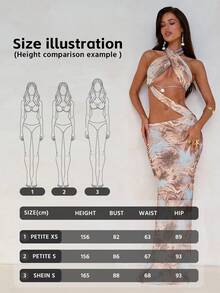 SHEIN Aloruh Petite PETITE 女士夏季新款杏色通勤、休闲、办公褶皱修身中长连衣裙 - 杏色 - 查看 9