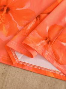 1 pieza Vestido básico ajustado con estampado para chicas adolescentes - Naranja - Ver 3