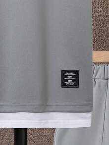 Vacaura Tween Boy Letter Patched Detail 2 In 1 Tee & Shorts - Grey - View 4