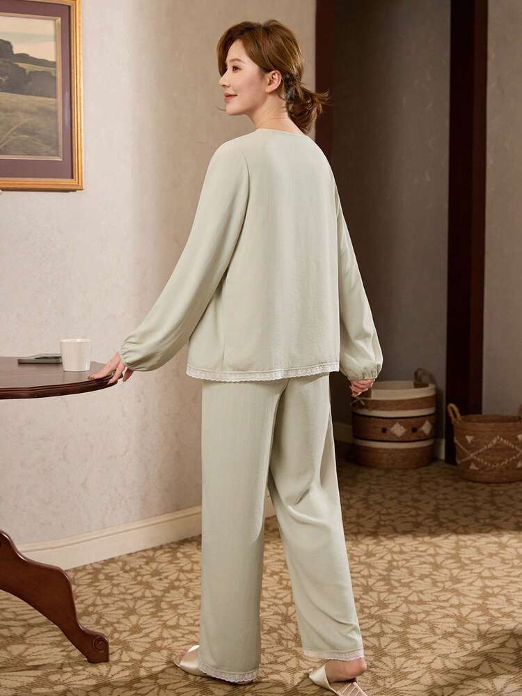 Women's Comfortable Button-Up Long Sleeve Pajama Set